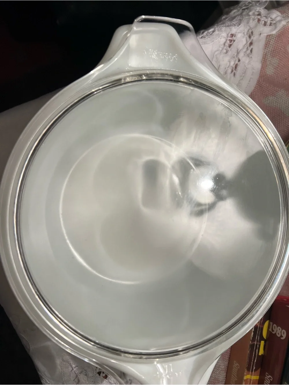 Pyrex White Casserole with Gold Floral Pattern and Clear Lid
